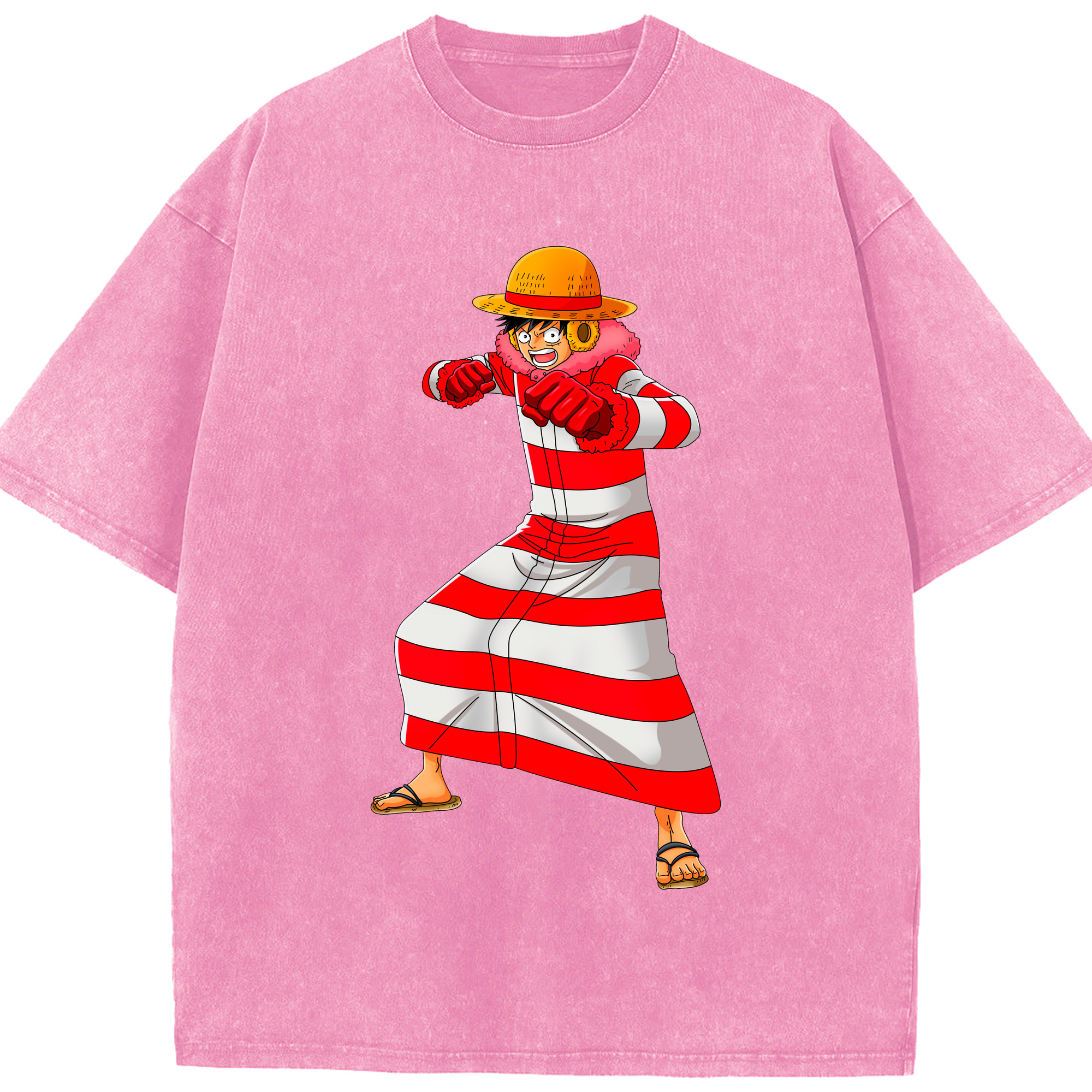ワンピース モンキー・D・ルフィ ONE PIECE Monkey D. Luffy 綿100% ヴィンテージ風 半袖Tシャツ（フロントプリント）